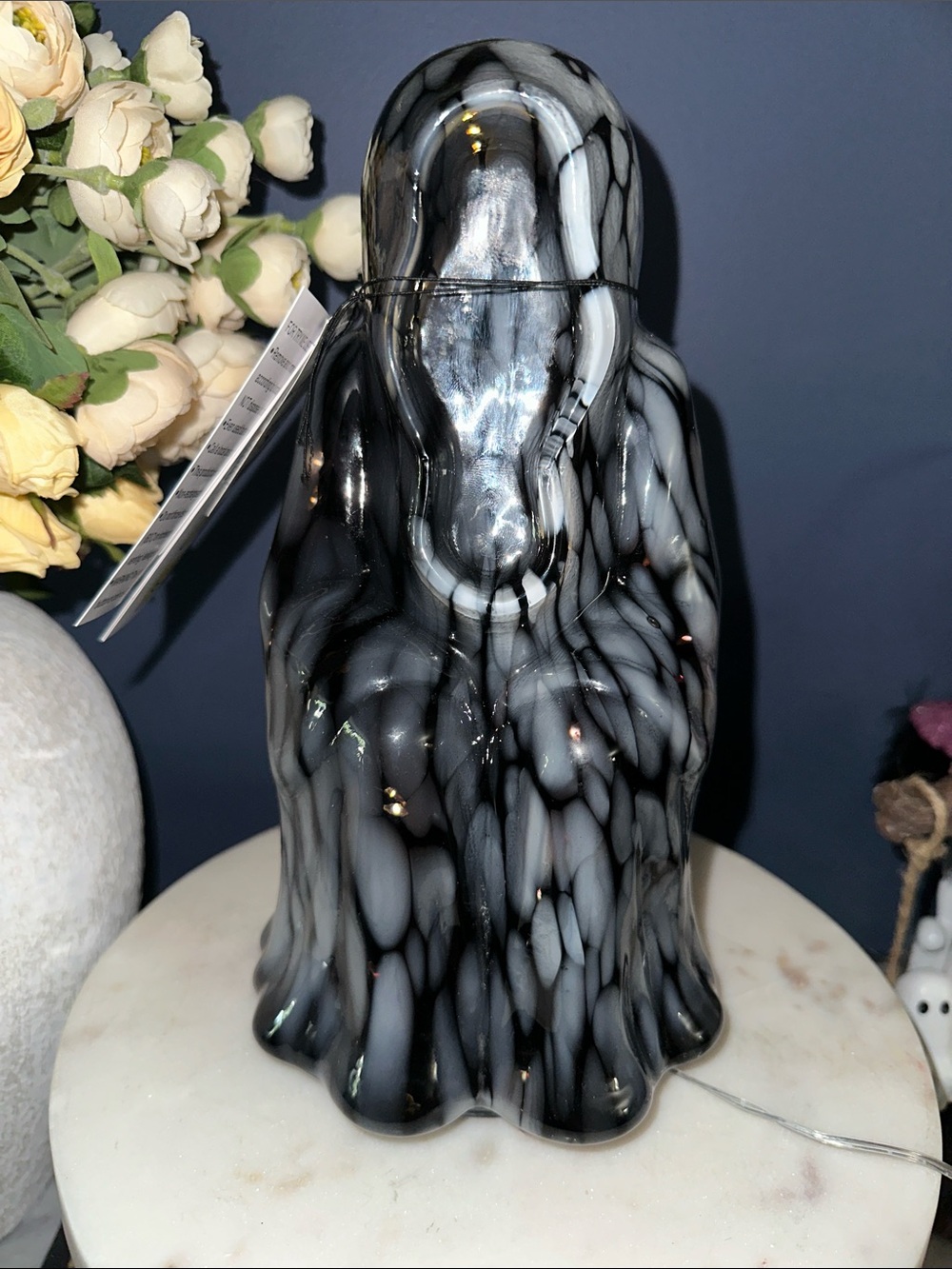 Black & White Swirled blownGlass light up ghost